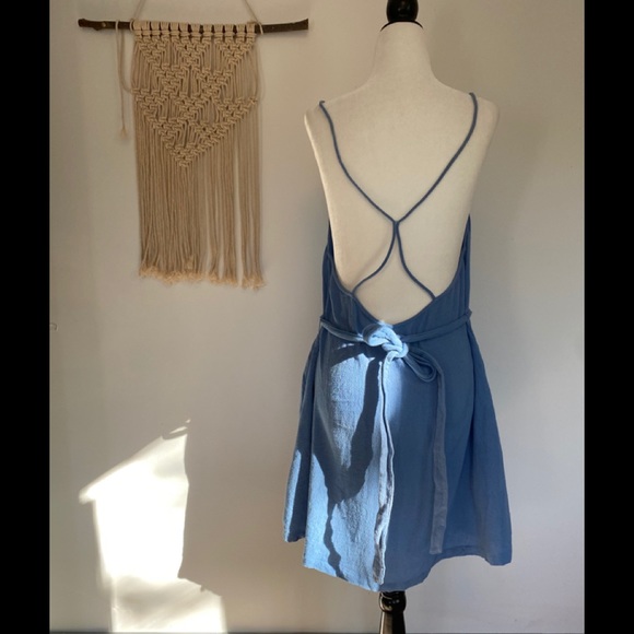Free people Blue Mini Dress with belt tie bohemian - Picture 5 of 15